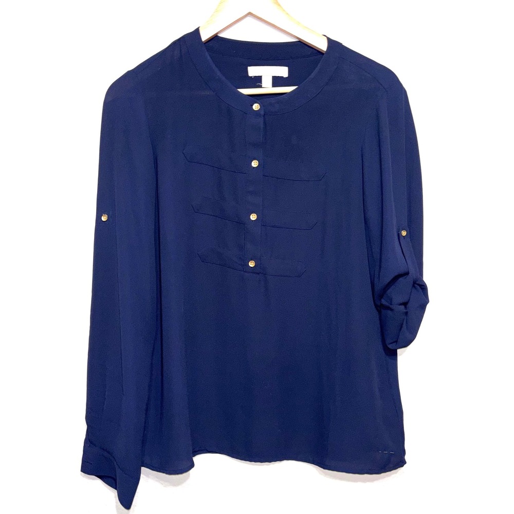 Banana Republic Blouse Dressy Casual Mandarin Style Roll-In Sleeves Work Shirt
